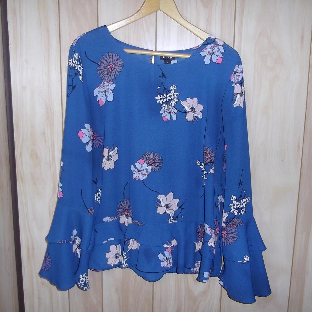 a.n.a A New Approach Floral Round Neck Long Sleeve Blouse XL